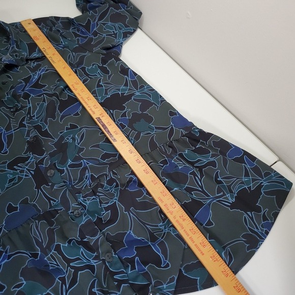 Logo Lori Goldstein Women Stretch Shirt Size Medium Floral Button Office Artsy - Picture 11 of 12